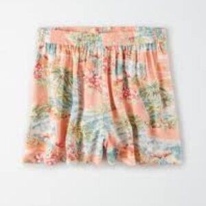 American Eagle Shorts Pull On Coral Blue Floral XS Soft Hawaiian Pockets Flowy